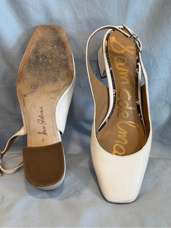 Sam Edelman White Square Toe Slingback Block Heels - Picture 2 of 4